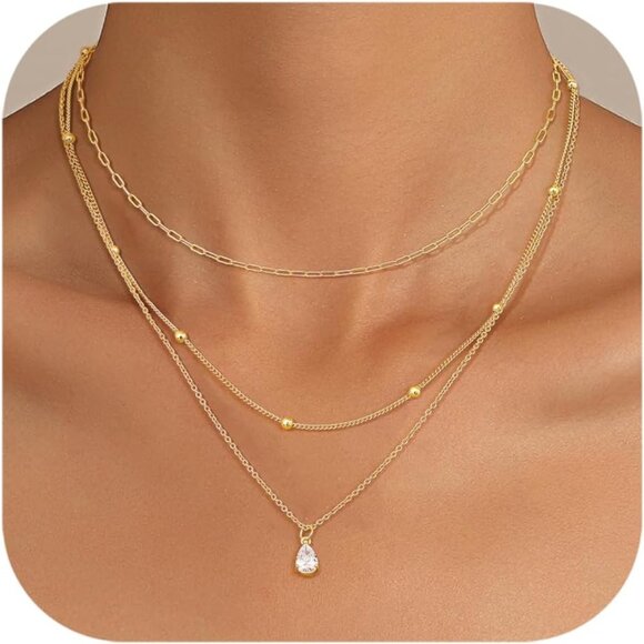 Dainty Gold Layered Necklace Set for Women, 14K Gold Plated, Trendy, Adjustable - Picture 1 of 7